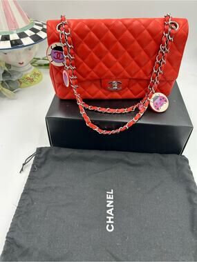Women's Chanel MATELASSE lambskin shoulder Bag ladybug, and strawberry charms.